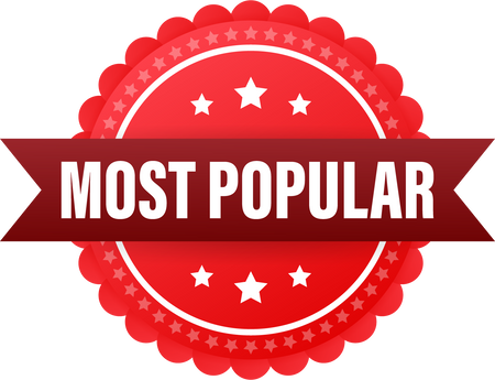 Most popular badge, ribbon isolated on white background, sti